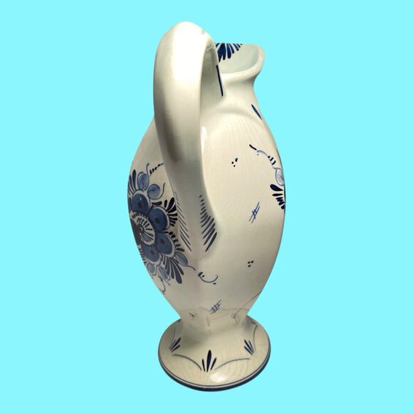 Vtg Delft Blue 9” Pitcher Made in Holland Blue White Floral Hand Painted H.6.16A - Picture 5 of 14